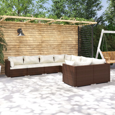 8 Piece Garden Lounge Set with Cushions Poly Rattan Brown Payday Deals