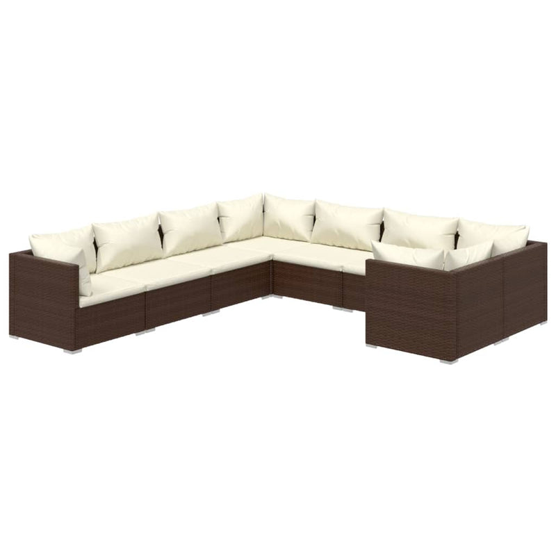 8 Piece Garden Lounge Set with Cushions Poly Rattan Brown Payday Deals