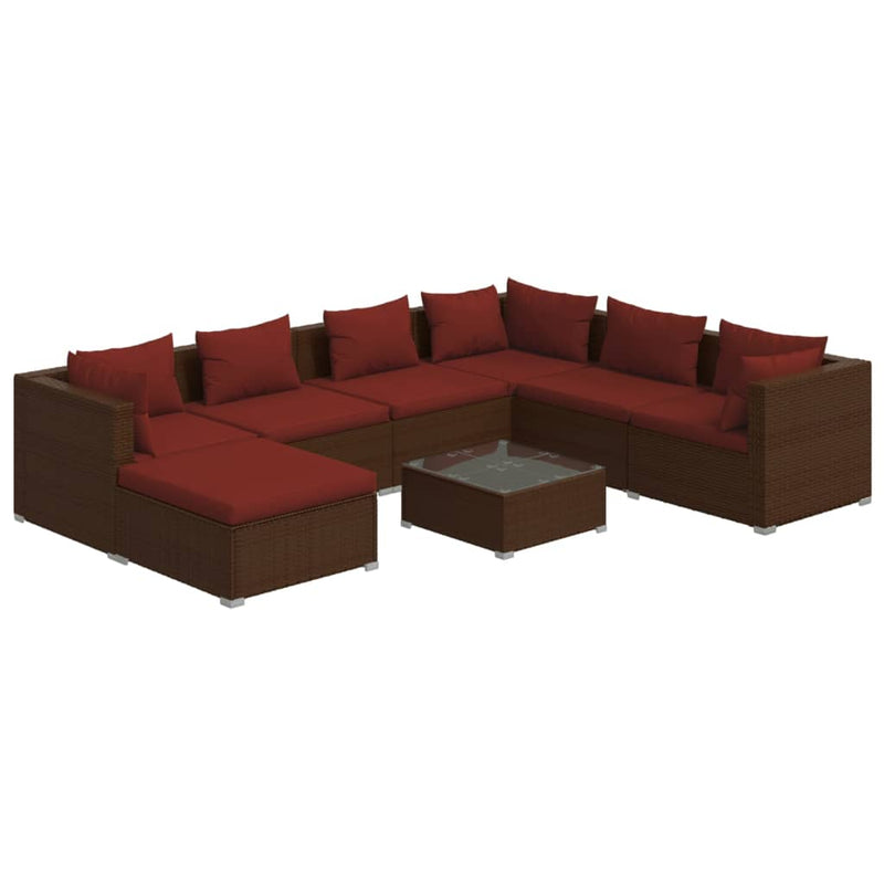 8 Piece Garden Lounge Set with Cushions Poly Rattan Brown Payday Deals