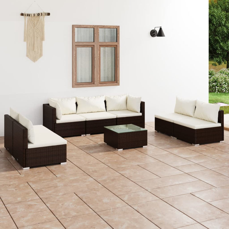 8 Piece Garden Lounge Set with Cushions Poly Rattan Brown Payday Deals