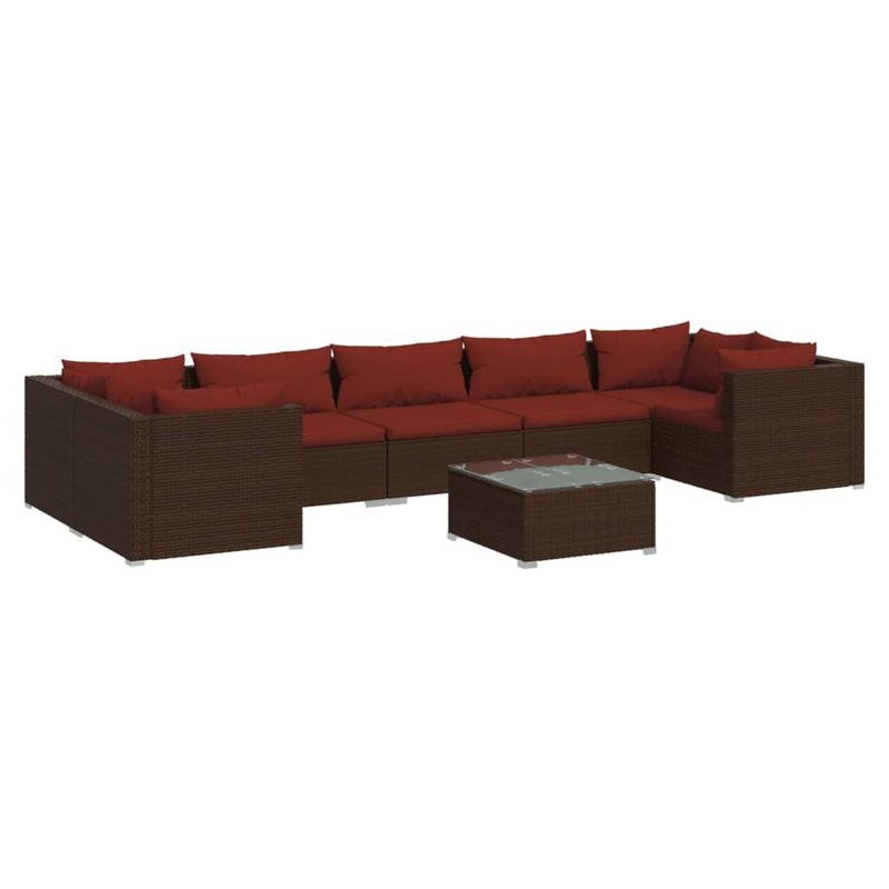 8 Piece Garden Lounge Set with Cushions Poly Rattan Brown Payday Deals