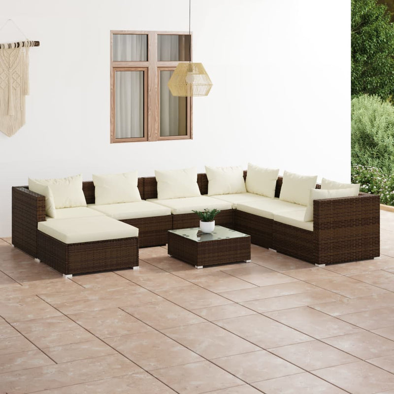 8 Piece Garden Lounge Set with Cushions Poly Rattan Brown Payday Deals