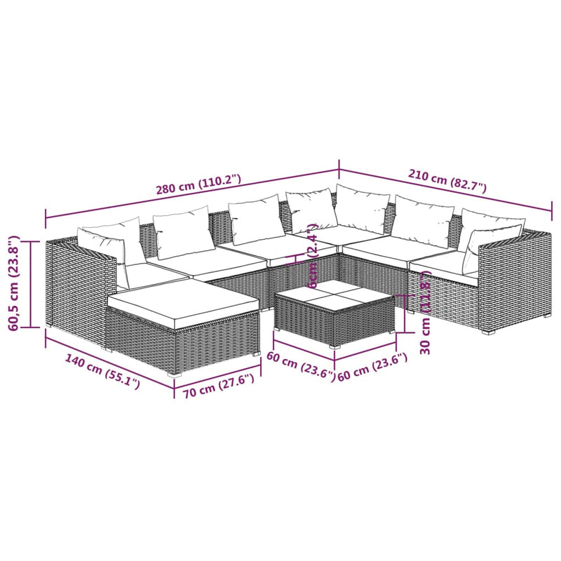 8 Piece Garden Lounge Set with Cushions Poly Rattan Brown Payday Deals