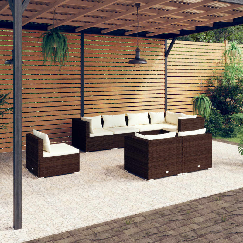 8 Piece Garden Lounge Set with Cushions Poly Rattan Brown Payday Deals
