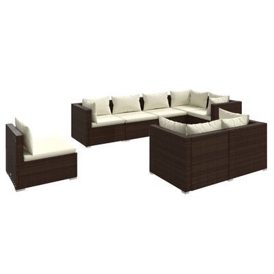 8 Piece Garden Lounge Set with Cushions Poly Rattan Brown Payday Deals