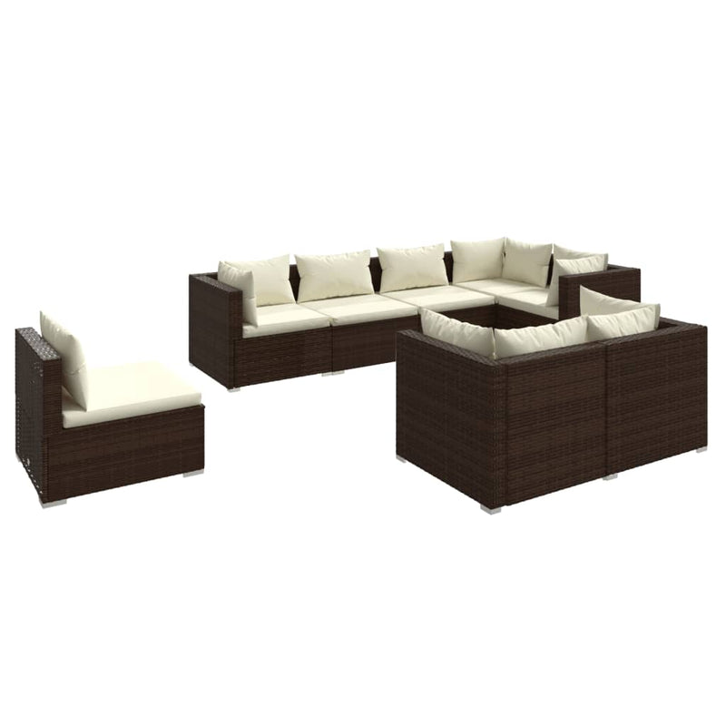 8 Piece Garden Lounge Set with Cushions Poly Rattan Brown Payday Deals