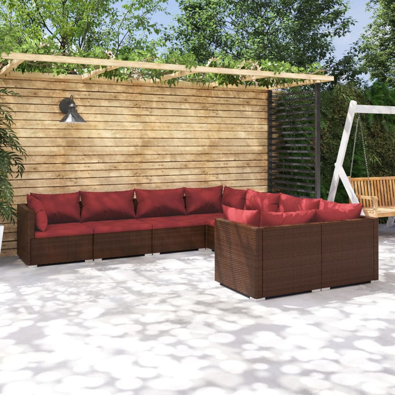 8 Piece Garden Lounge Set with Cushions Poly Rattan Brown Payday Deals