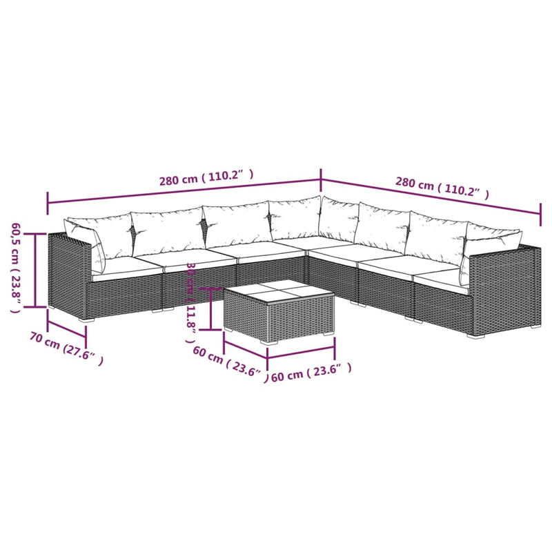 8 Piece Garden Lounge Set with Cushions Poly Rattan Brown Payday Deals