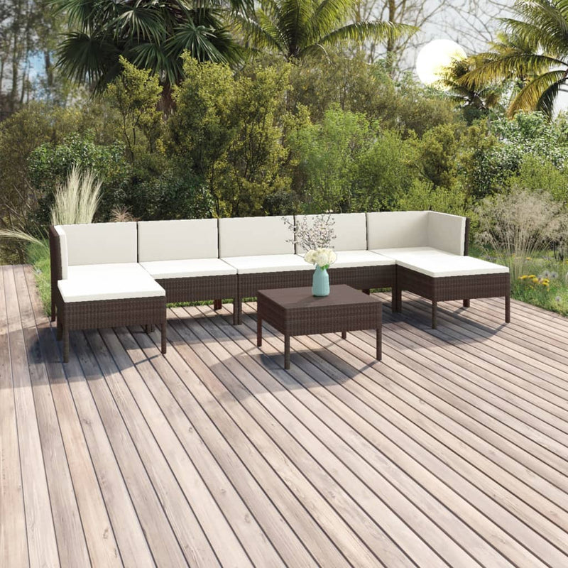 8 Piece Garden Lounge Set with Cushions Poly Rattan Brown Payday Deals