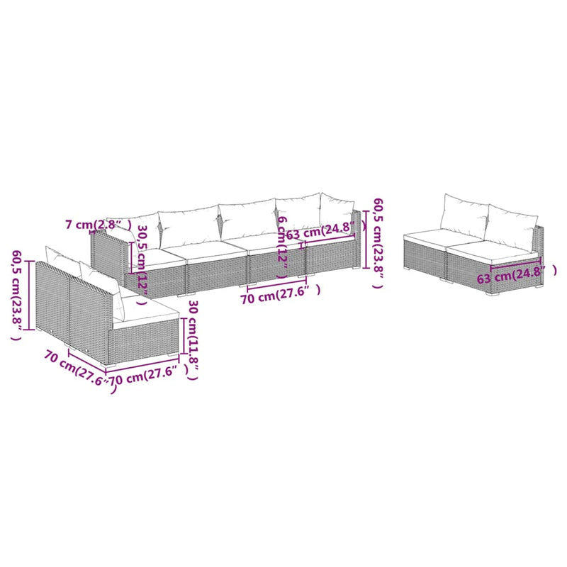 8 Piece Garden Lounge Set with Cushions Poly Rattan Brown Payday Deals