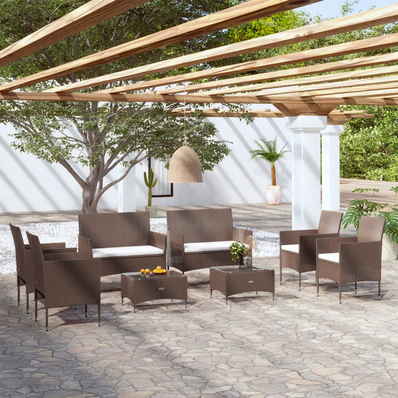 8 Piece Garden Lounge Set with Cushions Poly Rattan Brown Payday Deals