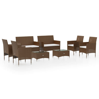 8 Piece Garden Lounge Set with Cushions Poly Rattan Brown Payday Deals