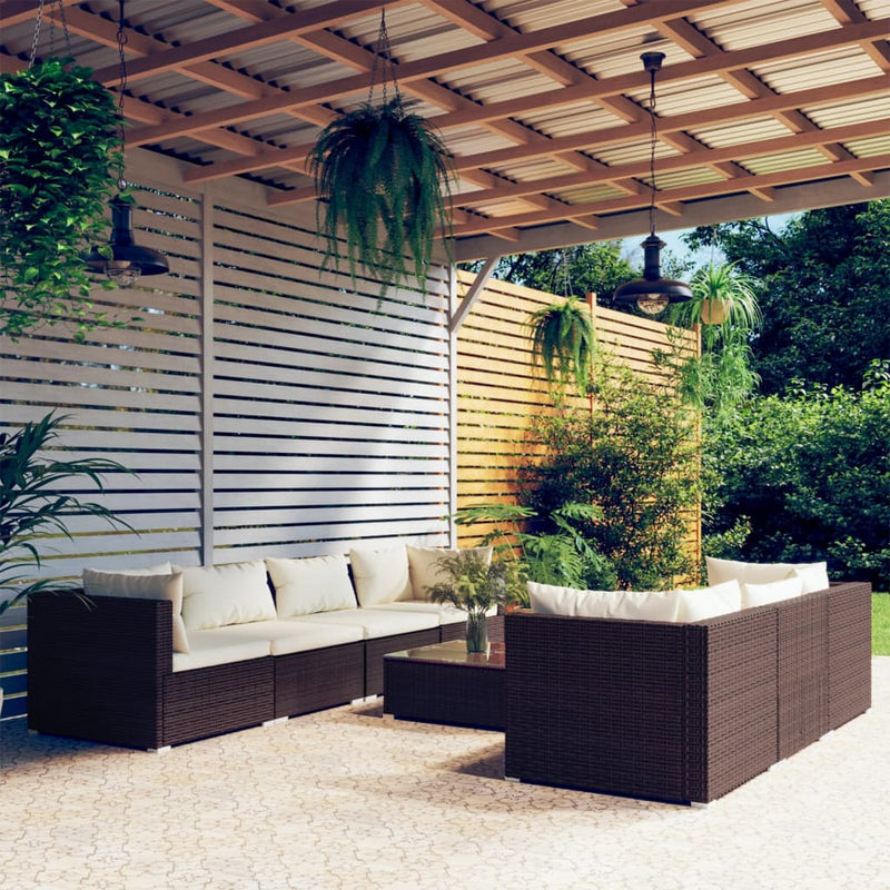 8 Piece Garden Lounge Set with Cushions Poly Rattan Brown Payday Deals