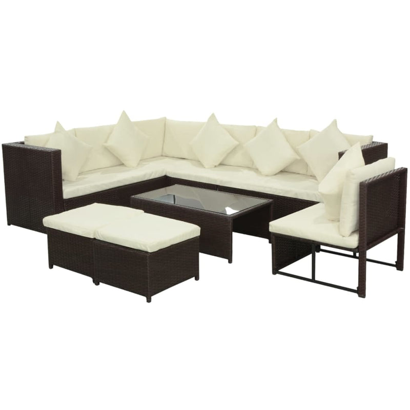 8 Piece Garden Lounge Set with Cushions Poly Rattan Brown Payday Deals