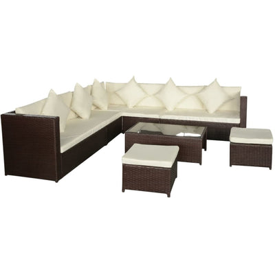 8 Piece Garden Lounge Set with Cushions Poly Rattan Brown Payday Deals
