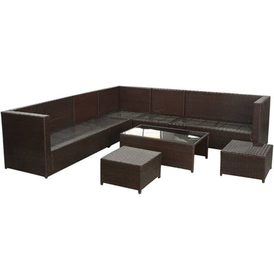 8 Piece Garden Lounge Set with Cushions Poly Rattan Brown Payday Deals