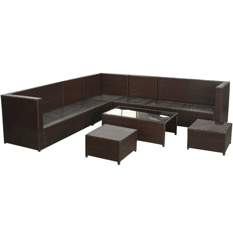 8 Piece Garden Lounge Set with Cushions Poly Rattan Brown Payday Deals