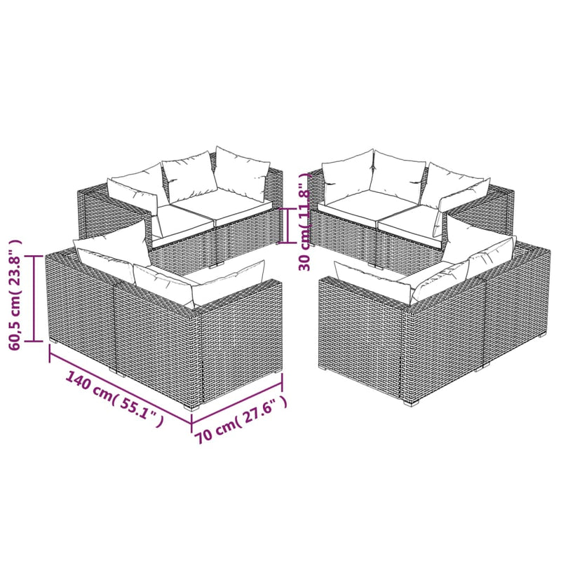8 Piece Garden Lounge Set with Cushions Poly Rattan Brown Payday Deals
