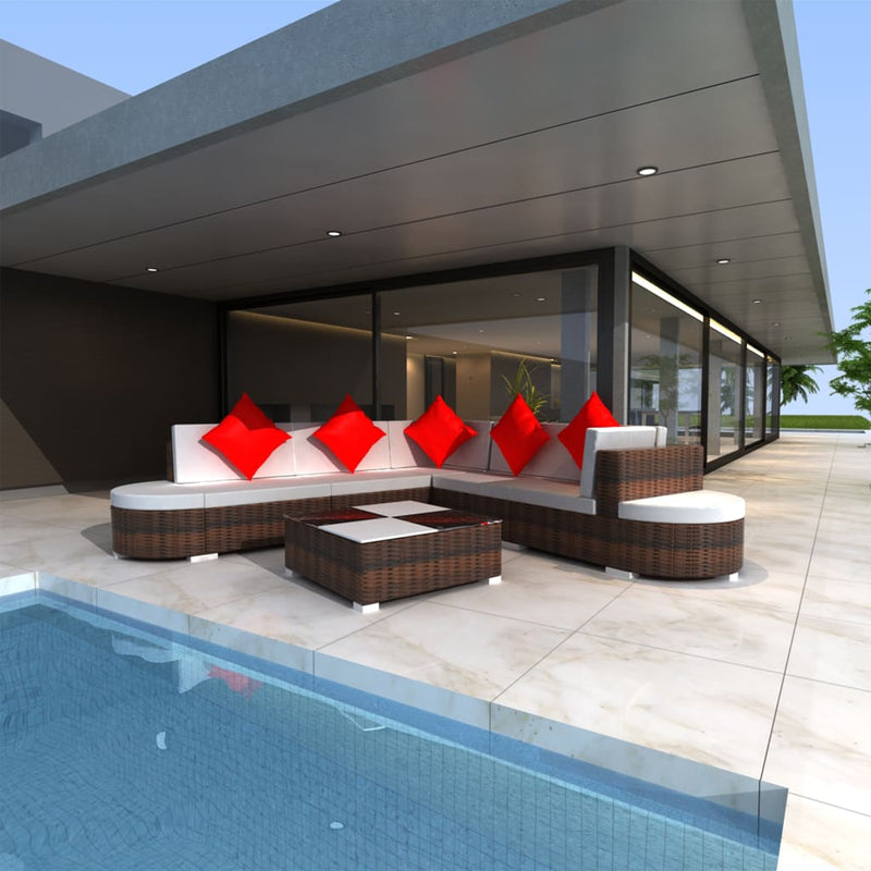 8 Piece Garden Lounge Set with Cushions Poly Rattan Brown Payday Deals