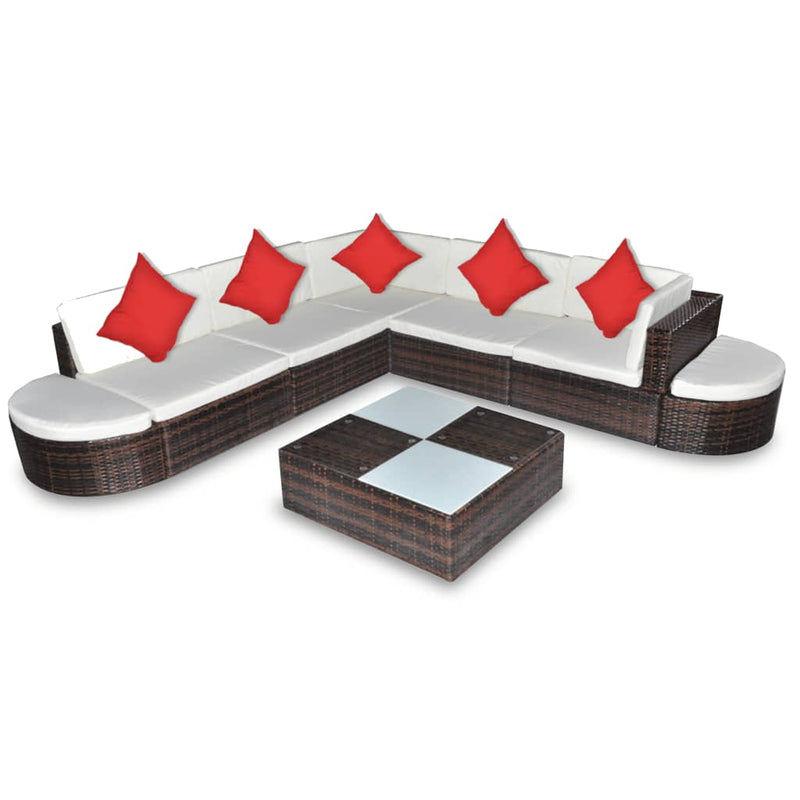 8 Piece Garden Lounge Set with Cushions Poly Rattan Brown Payday Deals