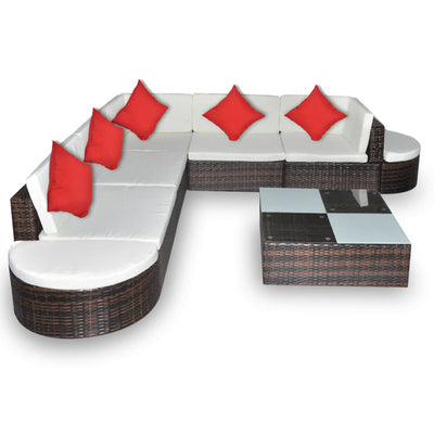 8 Piece Garden Lounge Set with Cushions Poly Rattan Brown Payday Deals