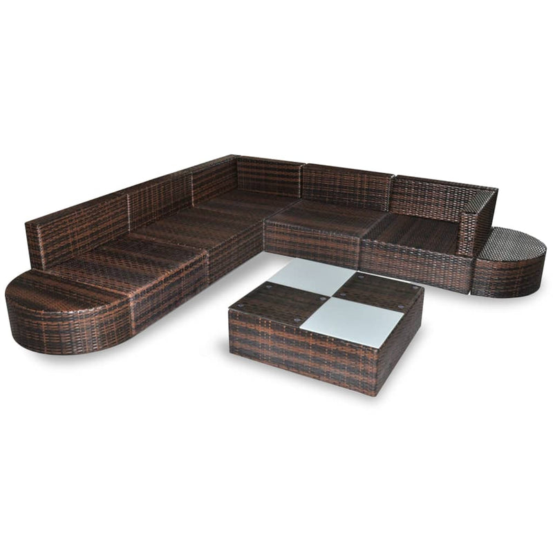8 Piece Garden Lounge Set with Cushions Poly Rattan Brown Payday Deals