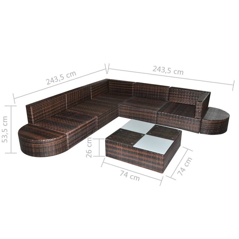 8 Piece Garden Lounge Set with Cushions Poly Rattan Brown Payday Deals