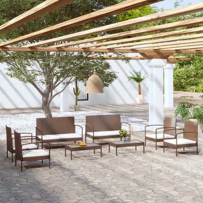 8 Piece Garden Lounge Set with Cushions Poly Rattan Brown
