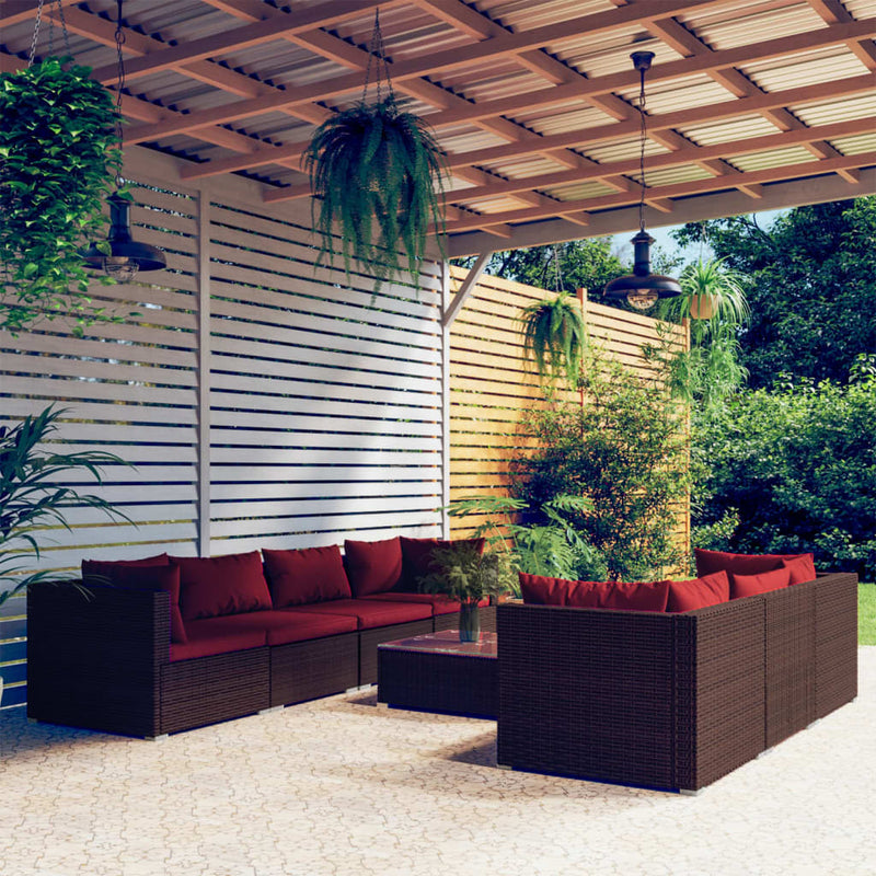 8 Piece Garden Lounge Set with Cushions Poly Rattan Brown Payday Deals