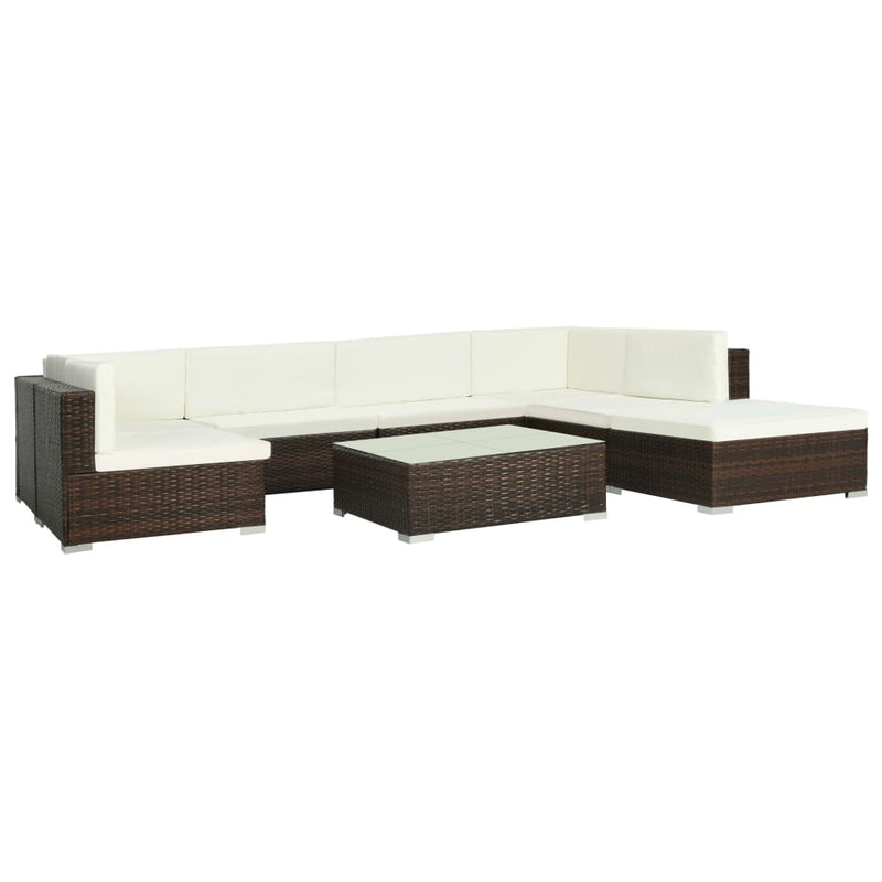 8 Piece Garden Lounge Set with Cushions Poly Rattan Brown Payday Deals