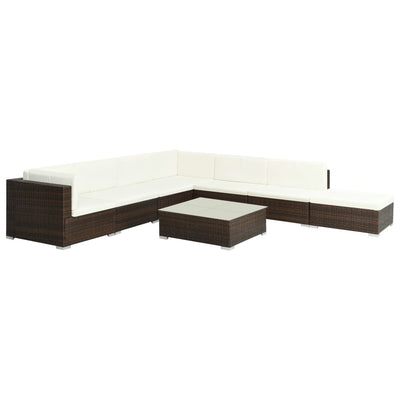 8 Piece Garden Lounge Set with Cushions Poly Rattan Brown Payday Deals