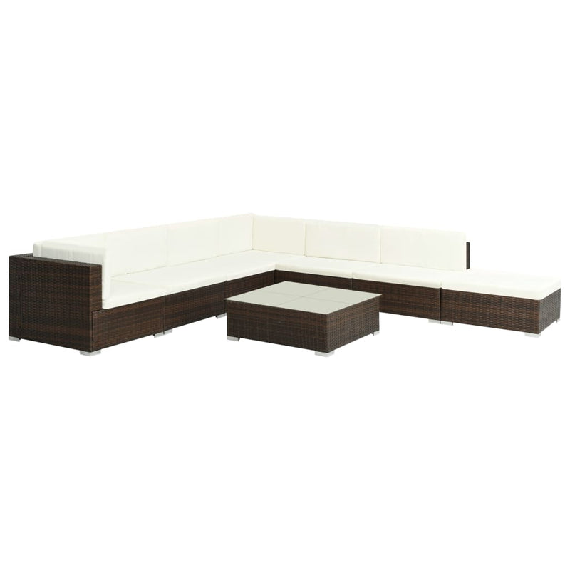 8 Piece Garden Lounge Set with Cushions Poly Rattan Brown Payday Deals