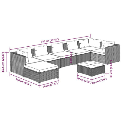 8 Piece Garden Lounge Set with Cushions Poly Rattan Brown Payday Deals