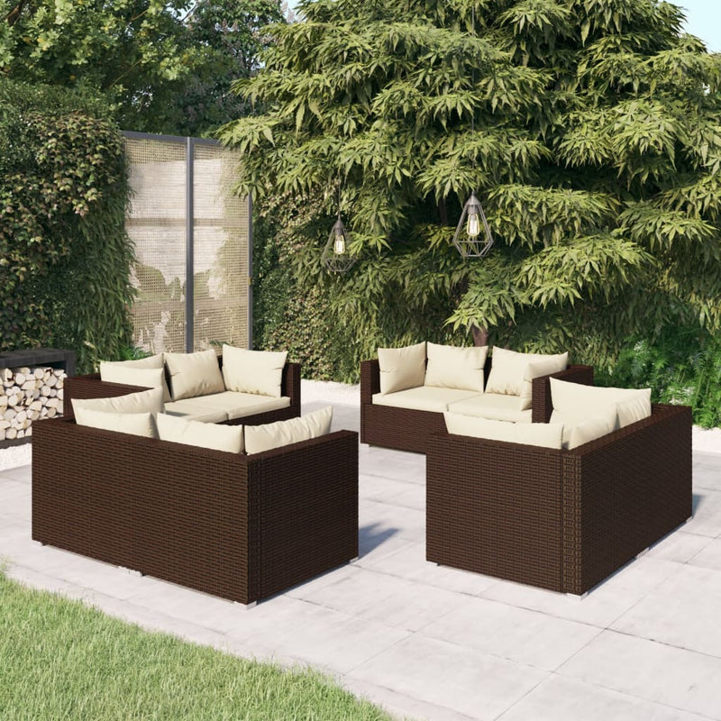 8 Piece Garden Lounge Set with Cushions Poly Rattan Brown Payday Deals