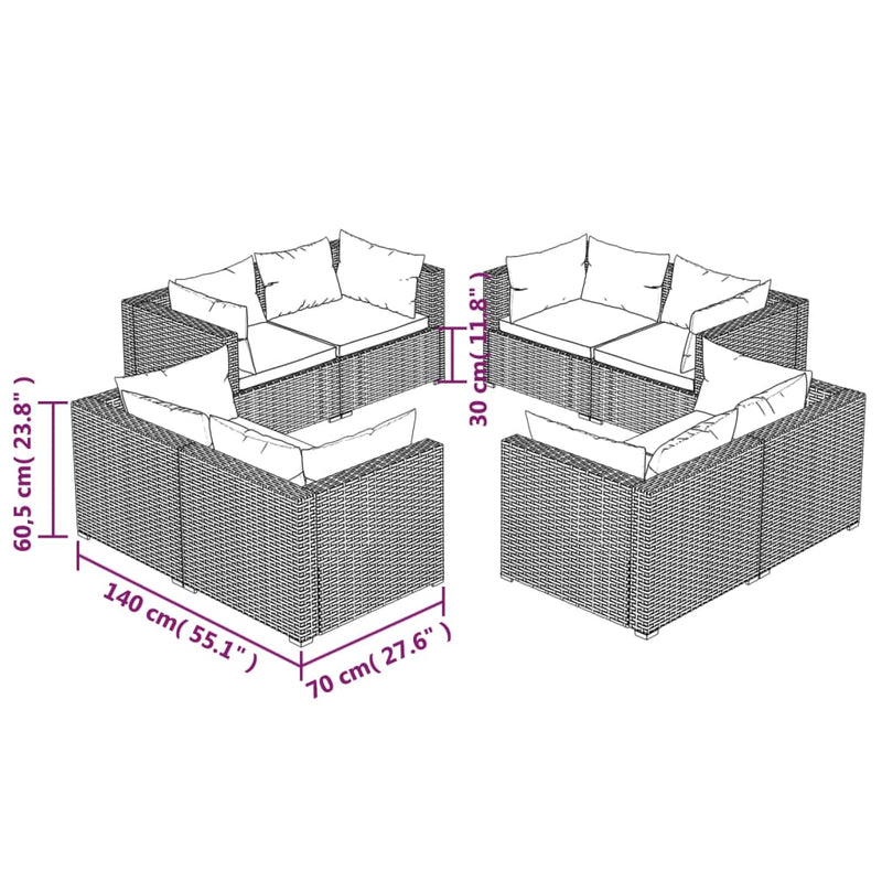 8 Piece Garden Lounge Set with Cushions Poly Rattan Brown Payday Deals