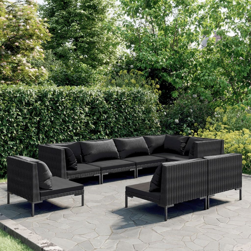 8 Piece Garden Lounge Set with Cushions Poly Rattan Dark Grey Payday Deals