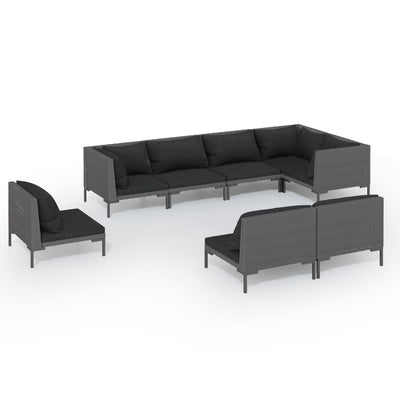 8 Piece Garden Lounge Set with Cushions Poly Rattan Dark Grey Payday Deals