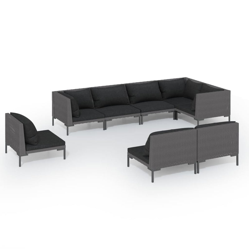 8 Piece Garden Lounge Set with Cushions Poly Rattan Dark Grey Payday Deals