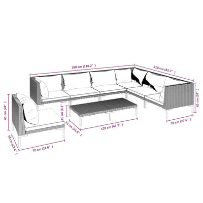 8 Piece Garden Lounge Set with Cushions Poly Rattan Dark Grey Payday Deals