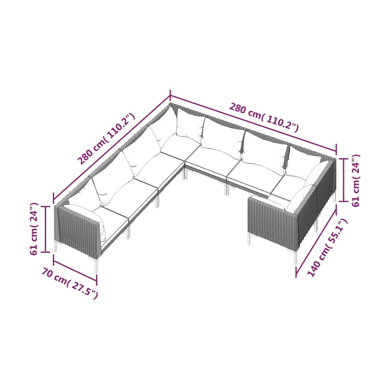 8 Piece Garden Lounge Set with Cushions Poly Rattan Dark Grey Payday Deals