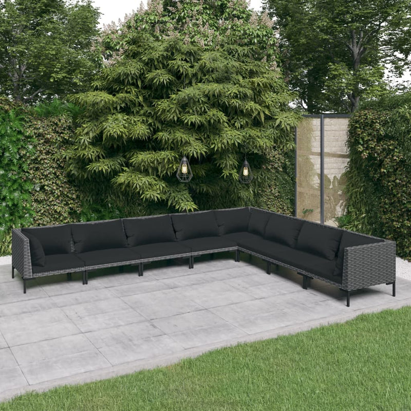 8 Piece Garden Lounge Set with Cushions Poly Rattan Dark Grey Payday Deals