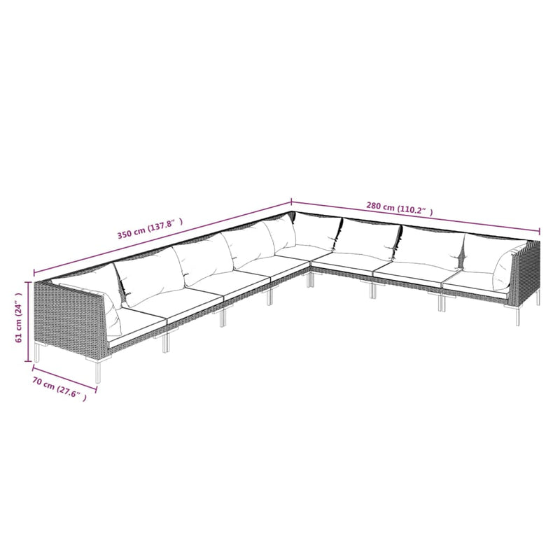8 Piece Garden Lounge Set with Cushions Poly Rattan Dark Grey Payday Deals