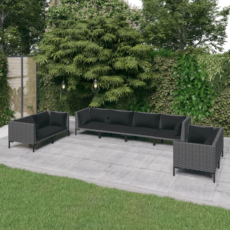 8 Piece Garden Lounge Set with Cushions Poly Rattan Dark Grey Payday Deals