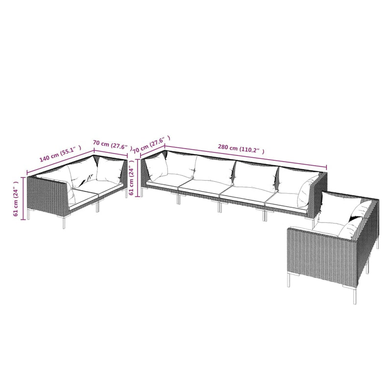 8 Piece Garden Lounge Set with Cushions Poly Rattan Dark Grey Payday Deals