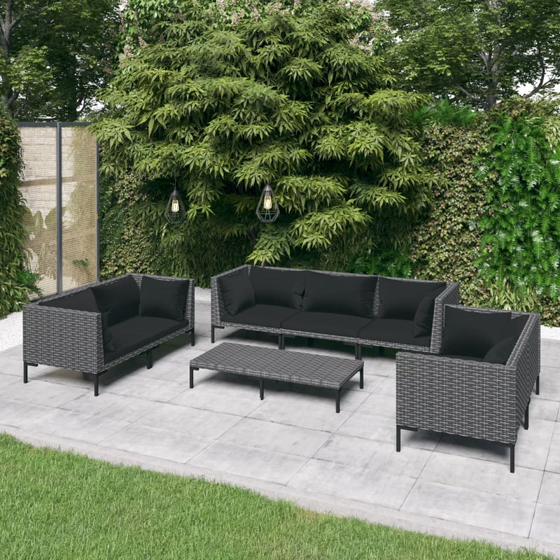8 Piece Garden Lounge Set with Cushions Poly Rattan Dark Grey Payday Deals