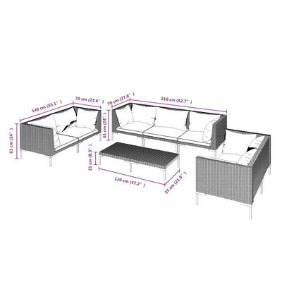 8 Piece Garden Lounge Set with Cushions Poly Rattan Dark Grey Payday Deals