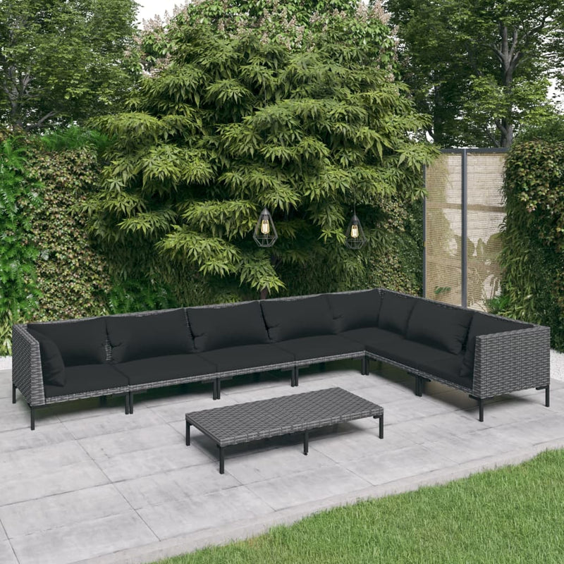 8 Piece Garden Lounge Set with Cushions Poly Rattan Dark Grey Payday Deals