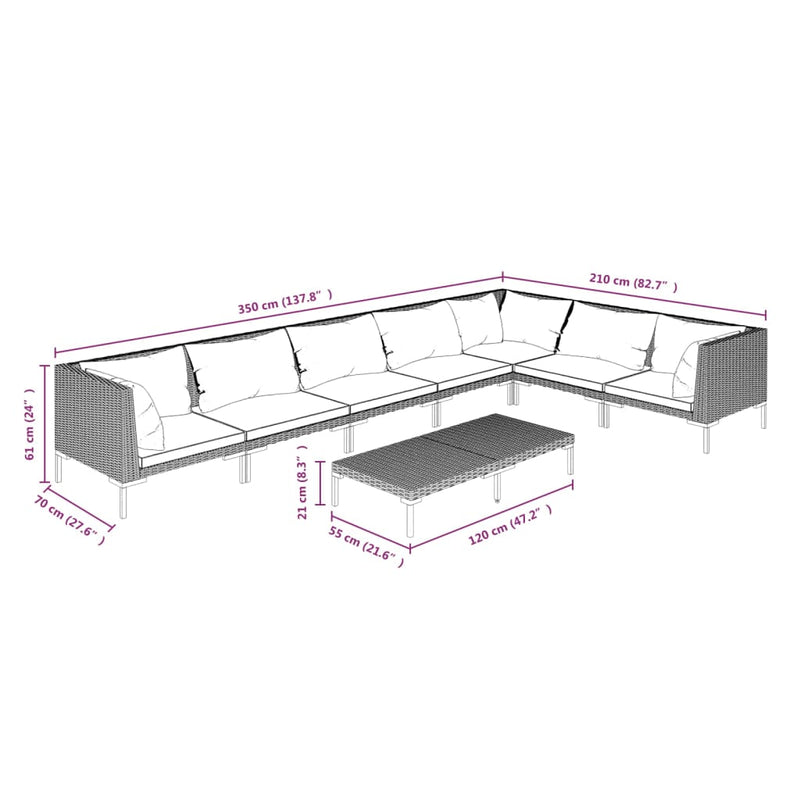8 Piece Garden Lounge Set with Cushions Poly Rattan Dark Grey Payday Deals