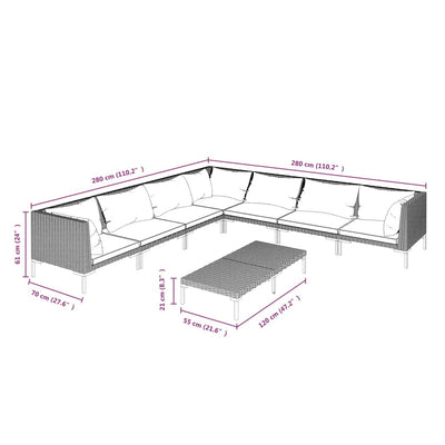 8 Piece Garden Lounge Set with Cushions Poly Rattan Dark Grey Payday Deals