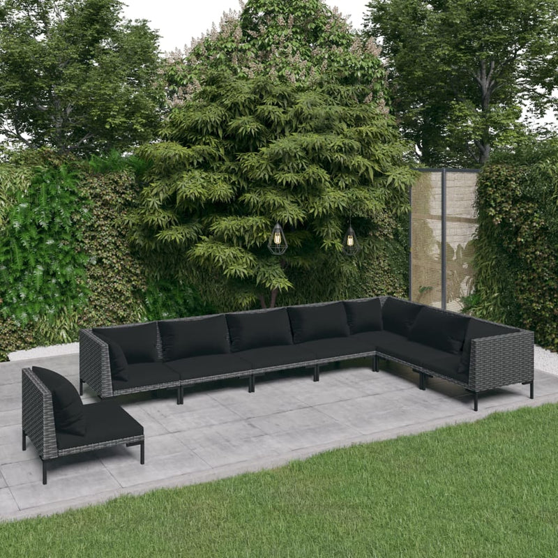 8 Piece Garden Lounge Set with Cushions Poly Rattan Dark Grey Payday Deals